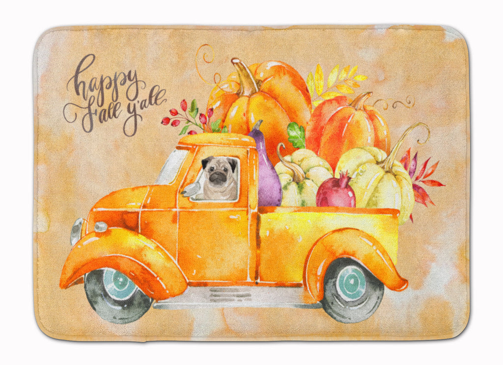 Fall Harvest Pug Memory Foam Kitchen Mat Machine Washable Anti-Fatigue Cushion Comfort Bath or Kitchen Rug
