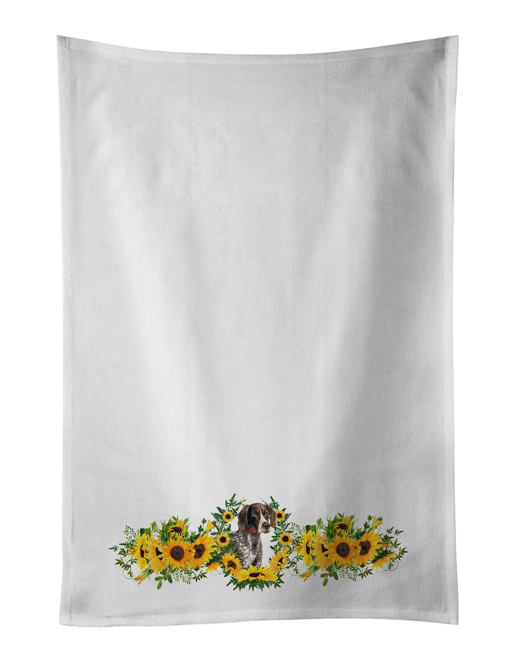 German Shorthaired Pointer in Sunflowers Kitchen Towel Set of 2 White Dish Towels Decorative Bathroom Hand towel for Hand, Face, Hair, Yoga, Tea, Dishcloth, 19 X 28", White