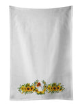 Fox Terrier in Sunflowers Kitchen Towel Set of 2 White Dish Towels Decorative Bathroom Hand towel for Hand, Face, Hair, Yoga, Tea, Dishcloth, 19 X 28", White