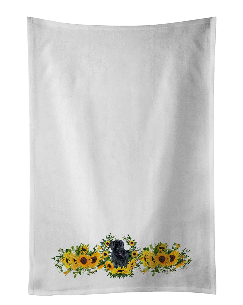 Giant Schnauzer in Sunflowers Kitchen Towel Set of 2 White Dish Towels Decorative Bathroom Hand towel for Hand, Face, Hair, Yoga, Tea, Dishcloth, 19 X 28", White