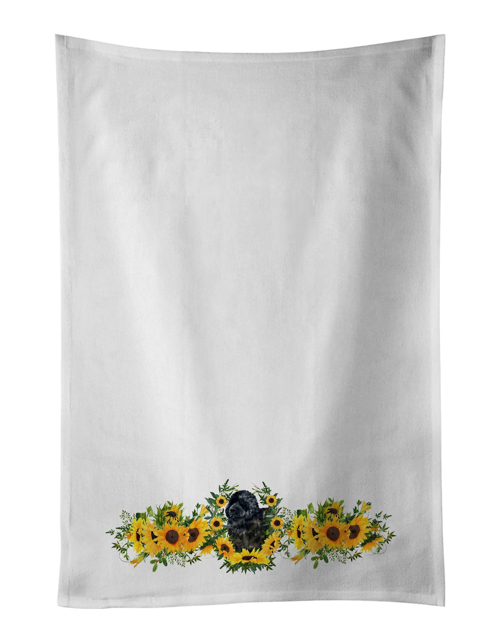 Newfoundland in Sunflowers Kitchen Towel Set of 2 White Dish Towels Decorative Bathroom Hand towel for Hand, Face, Hair, Yoga, Tea, Dishcloth, 19 X 28", White