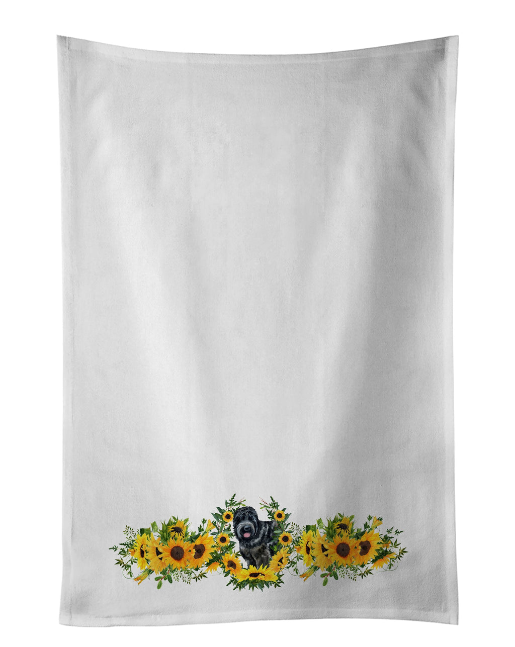 Black Russian Terrier in Sunflowers Kitchen Towel Set of 2 White Dish Towels Decorative Bathroom Hand towel for Hand, Face, Hair, Yoga, Tea, Dishcloth, 19 X 28", White