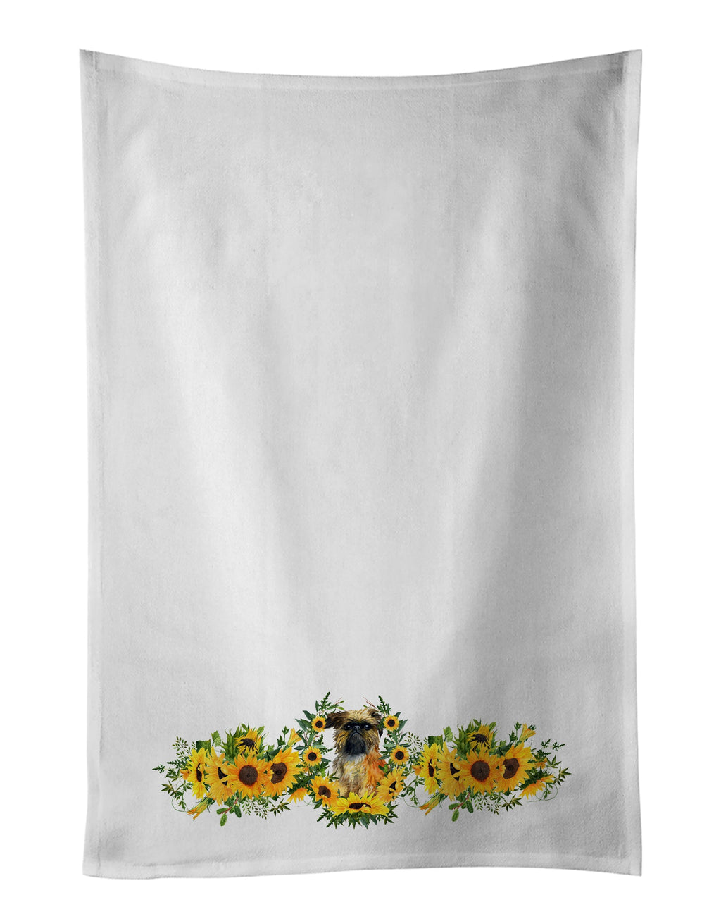 Brussels Griffon in Sunflowers Kitchen Towel Set of 2 White Dish Towels Decorative Bathroom Hand towel for Hand, Face, Hair, Yoga, Tea, Dishcloth, 19 X 28", White