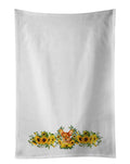 Toy Terrier in Sunflowers Kitchen Towel Set of 2 White Dish Towels Decorative Bathroom Hand towel for Hand, Face, Hair, Yoga, Tea, Dishcloth, 19 X 28", White