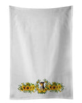 Miniature Pinscher #2 in Sunflowers Kitchen Towel Set of 2 White Dish Towels Decorative Bathroom Hand towel for Hand, Face, Hair, Yoga, Tea, Dishcloth, 19 X 28", White