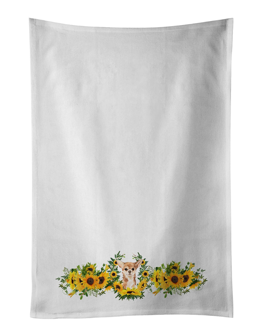 Chihuahua in Sunflowers Kitchen Towel Set of 2 White Dish Towels Decorative Bathroom Hand towel for Hand, Face, Hair, Yoga, Tea, Dishcloth, 19 X 28", White