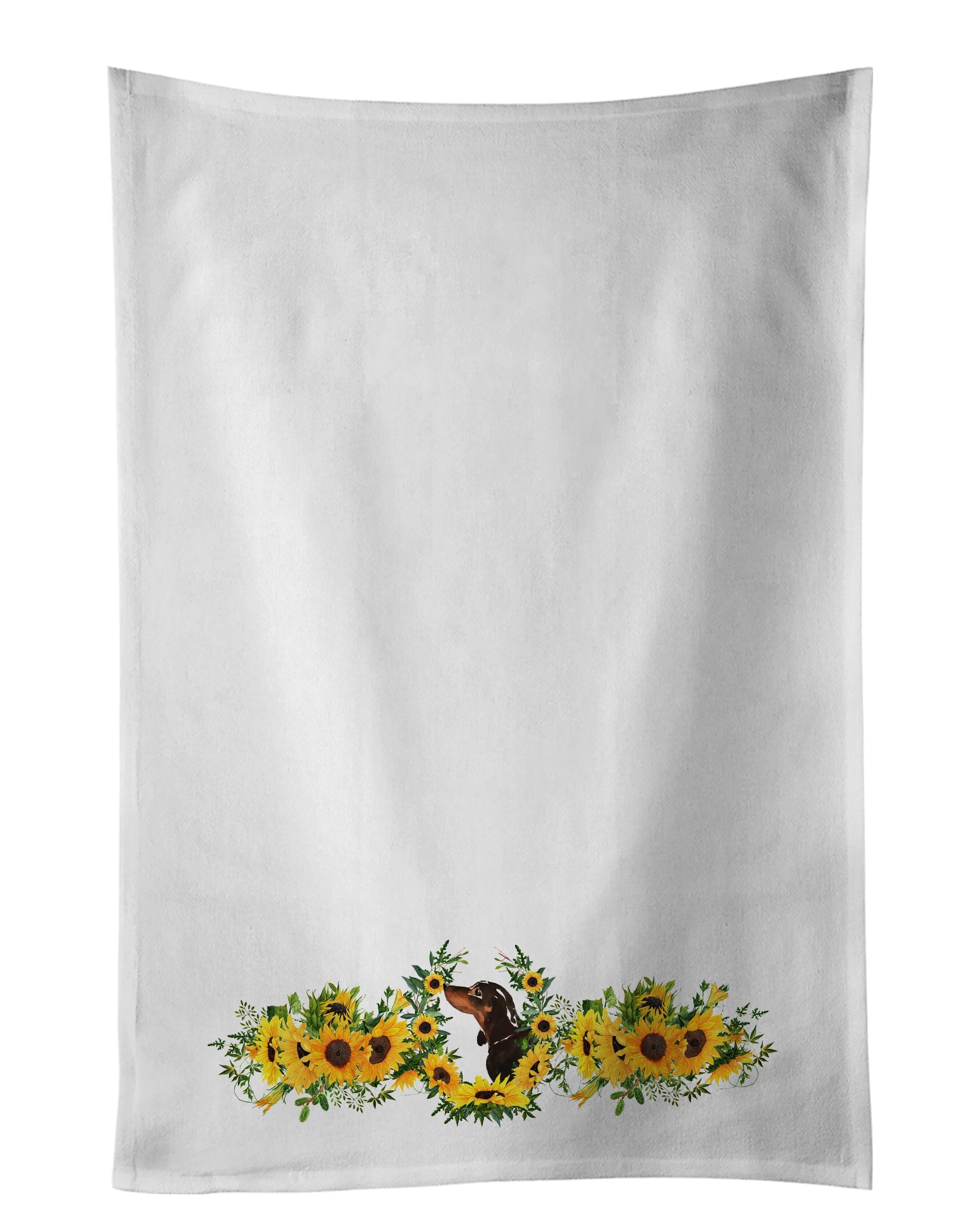 Red Tan Dachshund in Sunflowers Kitchen Towel Set of 2 White Dish Towels Decorative Bathroom Hand towel for Hand, Face, Hair, Yoga, Tea, Dishcloth, 19 X 28", White