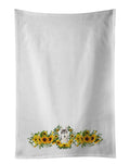 Siberian Husky in Sunflowers Kitchen Towel Set of 2 White Dish Towels Decorative Bathroom Hand towel for Hand, Face, Hair, Yoga, Tea, Dishcloth, 19 X 28", White