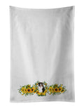 Bernese Mountain Dog in Sunflowers Kitchen Towel Set of 2 White Dish Towels Decorative Bathroom Hand towel for Hand, Face, Hair, Yoga, Tea, Dishcloth, 19 X 28", White
