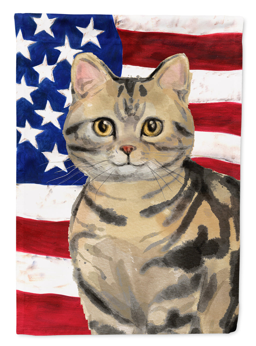 American Shorthair Brown Tabby American Flag House Flag 28x40 Porch Sleeve Pole Decorative Outside Yard Banner Artwork Wall Hanging, Polyester