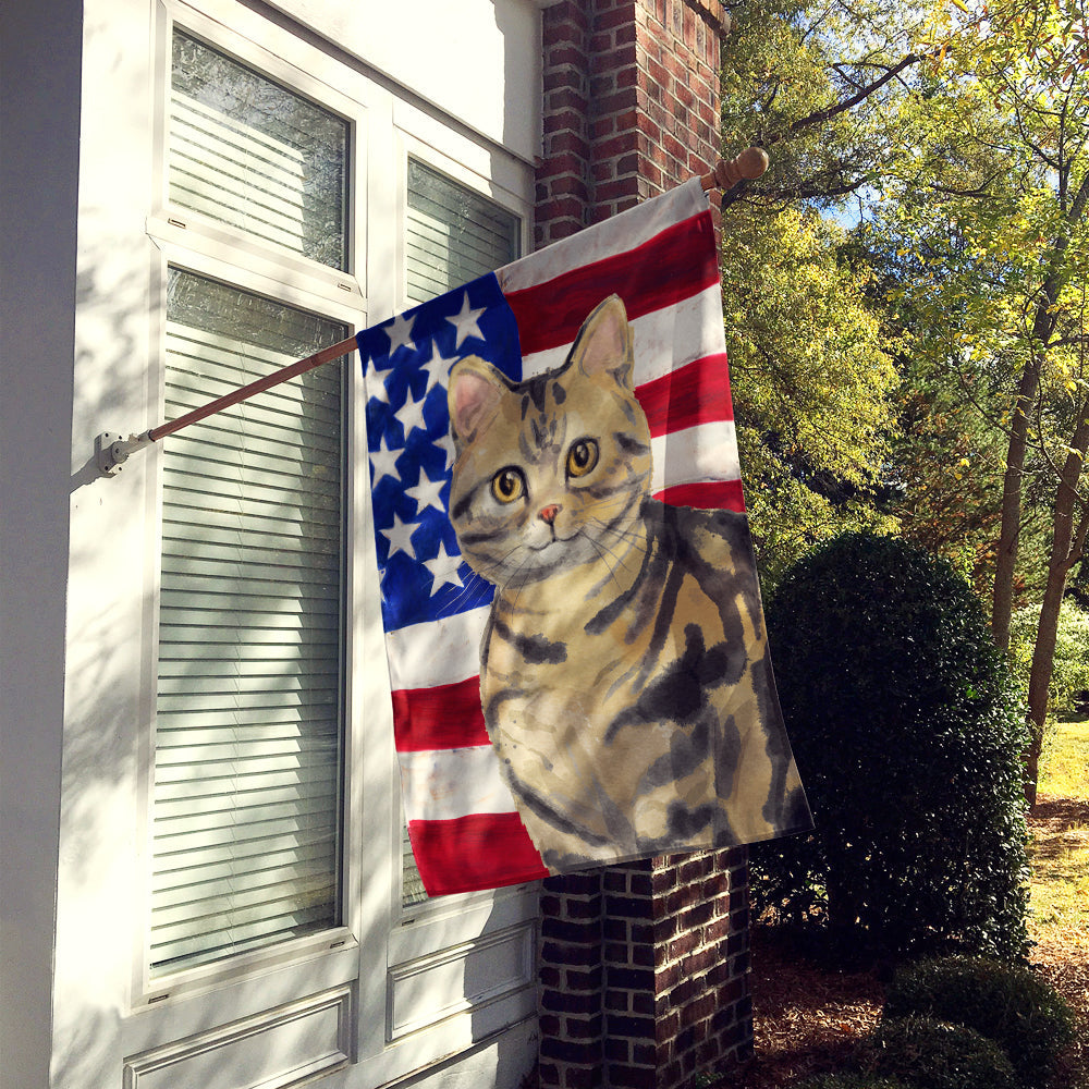 American Shorthair Brown Tabby American Flag House Flag 28x40 Porch Sleeve Pole Decorative Outside Yard Banner Artwork Wall Hanging, Polyester