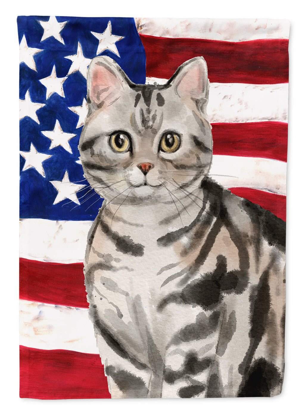 American Shorthair American Flag House Flag 28x40 Porch Sleeve Pole Decorative Outside Yard Banner Artwork Wall Hanging, Polyester