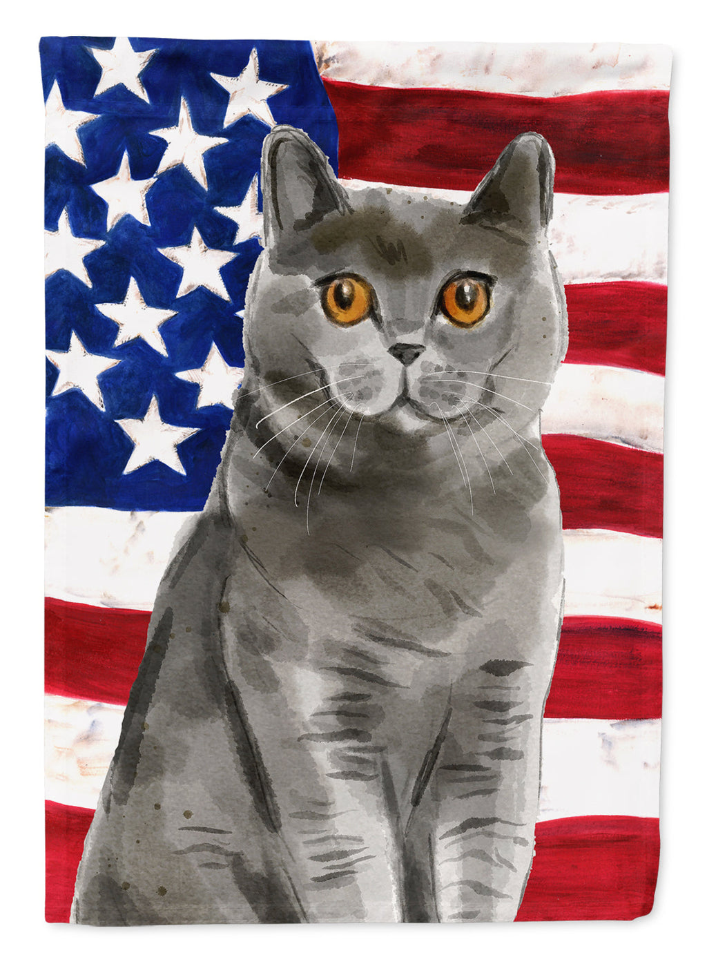 British Shorthair American Flag House Flag 28x40 Porch Sleeve Pole Decorative Outside Yard Banner Artwork Wall Hanging, Polyester