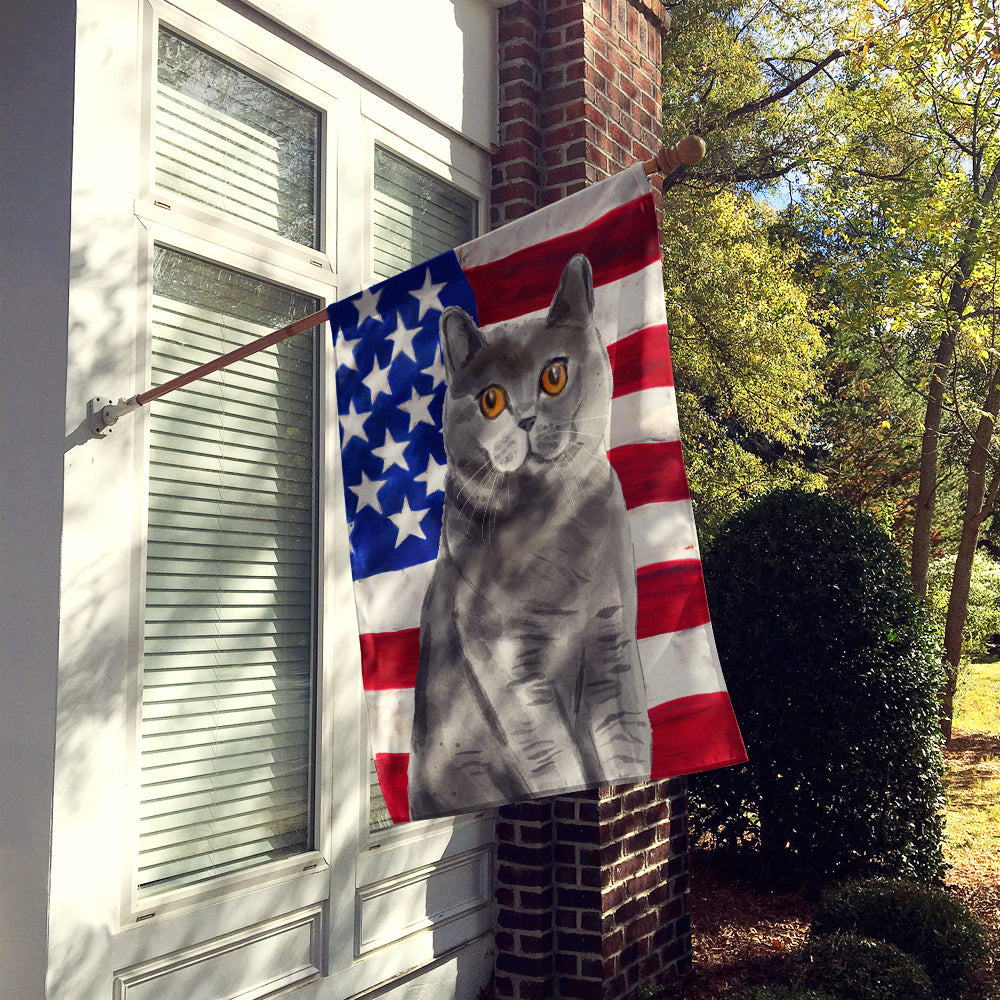 British Shorthair American Flag House Flag 28x40 Porch Sleeve Pole Decorative Outside Yard Banner Artwork Wall Hanging, Polyester