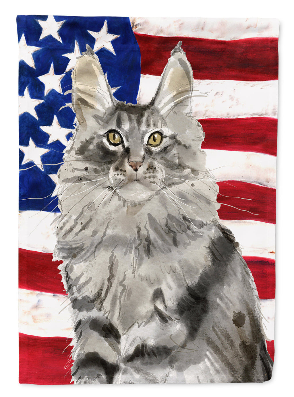 Maine Coon American Flag House Flag 28x40 Porch Sleeve Pole Decorative Outside Yard Banner Artwork Wall Hanging, Polyester