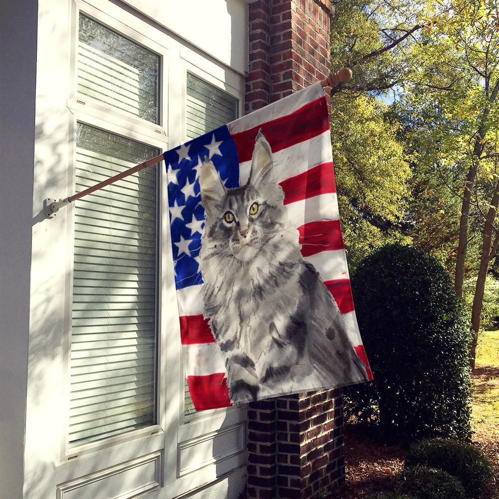 Maine Coon American Flag House Flag 28x40 Porch Sleeve Pole Decorative Outside Yard Banner Artwork Wall Hanging, Polyester