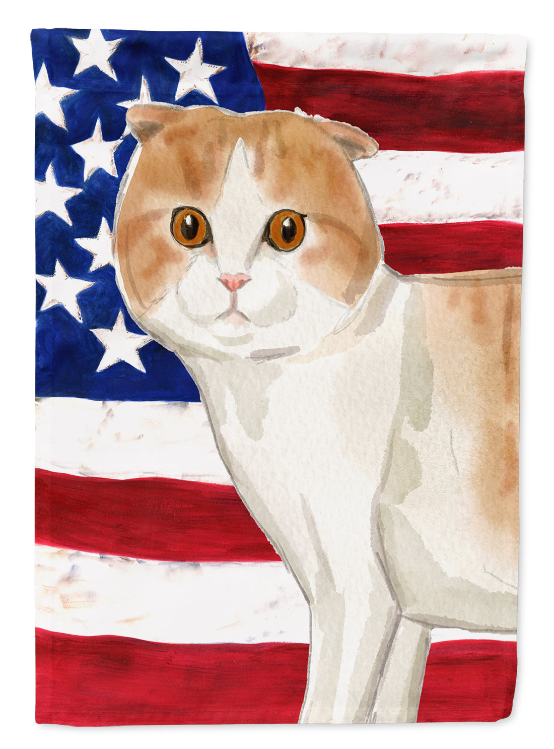 Scottish Fold American Flag House Flag 28x40 Porch Sleeve Pole Decorative Outside Yard Banner Artwork Wall Hanging, Polyester