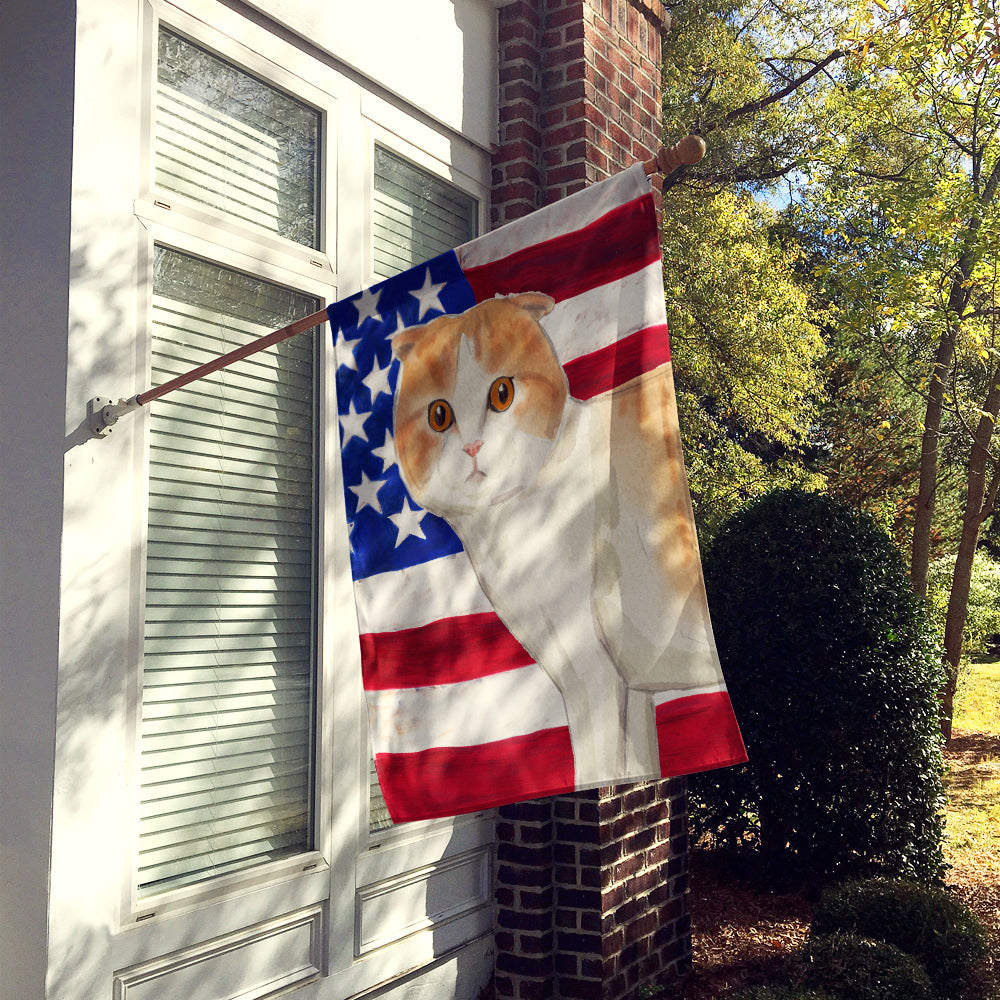 Scottish Fold American Flag House Flag 28x40 Porch Sleeve Pole Decorative Outside Yard Banner Artwork Wall Hanging, Polyester