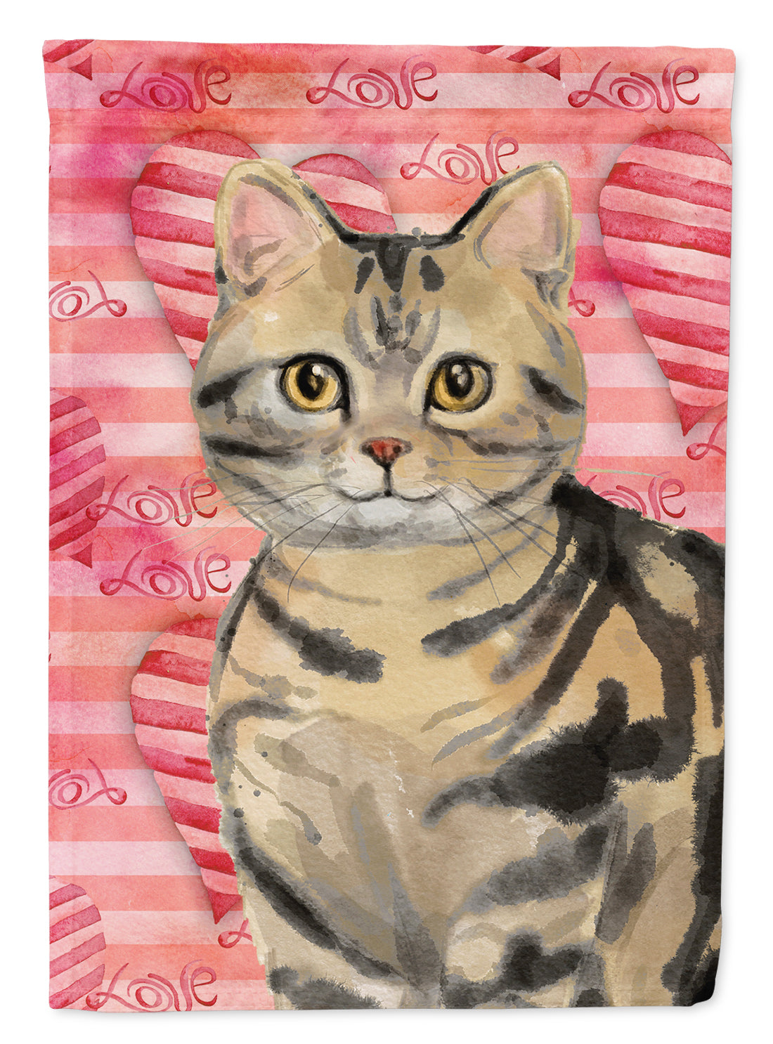 American Shorthair Brown Tabby Cat Love House Flag 28x40 Porch Sleeve Pole Decorative Outside Yard Banner Artwork Wall Hanging, Polyester