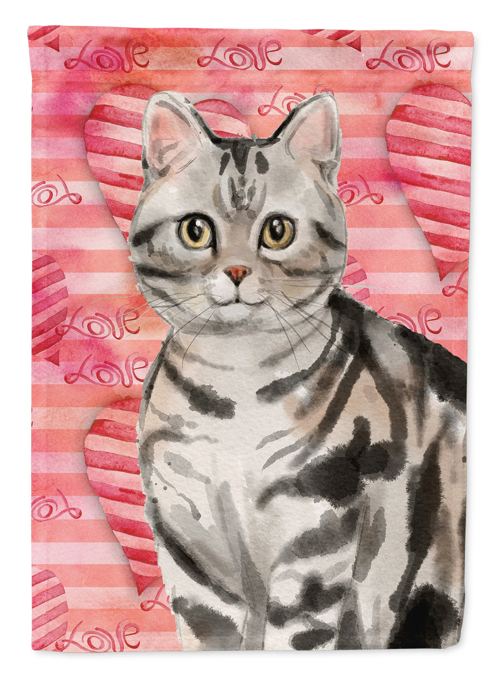 American Shorthair Cat Love House Flag 28x40 Porch Sleeve Pole Decorative Outside Yard Banner Artwork Wall Hanging, Polyester