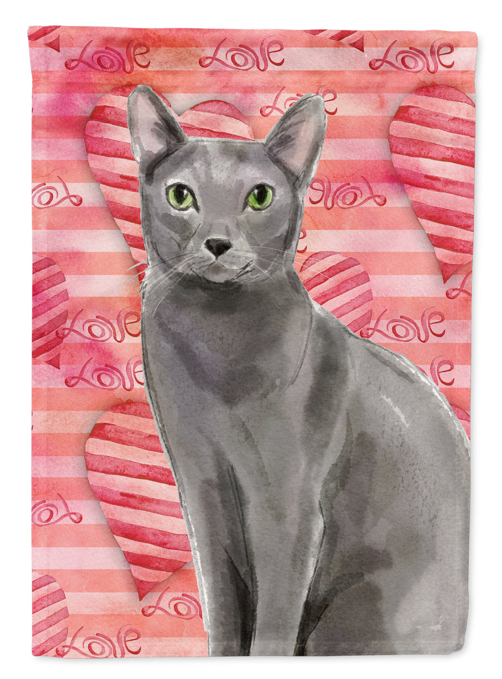 Blue Russian Cat Love House Flag 28x40 Porch Sleeve Pole Decorative Outside Yard Banner Artwork Wall Hanging, Polyester