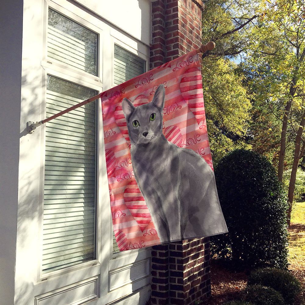Blue Russian Cat Love House Flag 28x40 Porch Sleeve Pole Decorative Outside Yard Banner Artwork Wall Hanging, Polyester