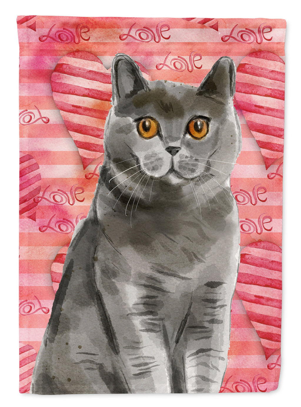British Shorthair Cat Love House Flag 28x40 Porch Sleeve Pole Decorative Outside Yard Banner Artwork Wall Hanging, Polyester