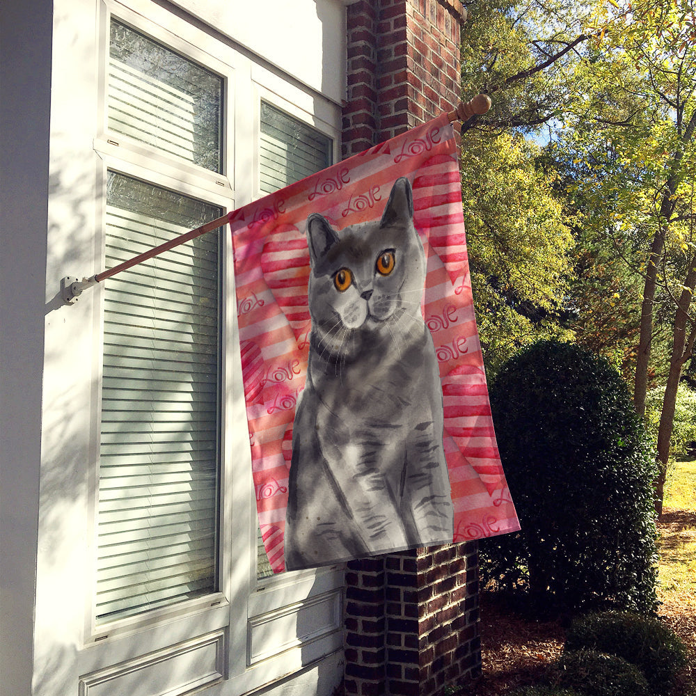 British Shorthair Cat Love House Flag 28x40 Porch Sleeve Pole Decorative Outside Yard Banner Artwork Wall Hanging, Polyester