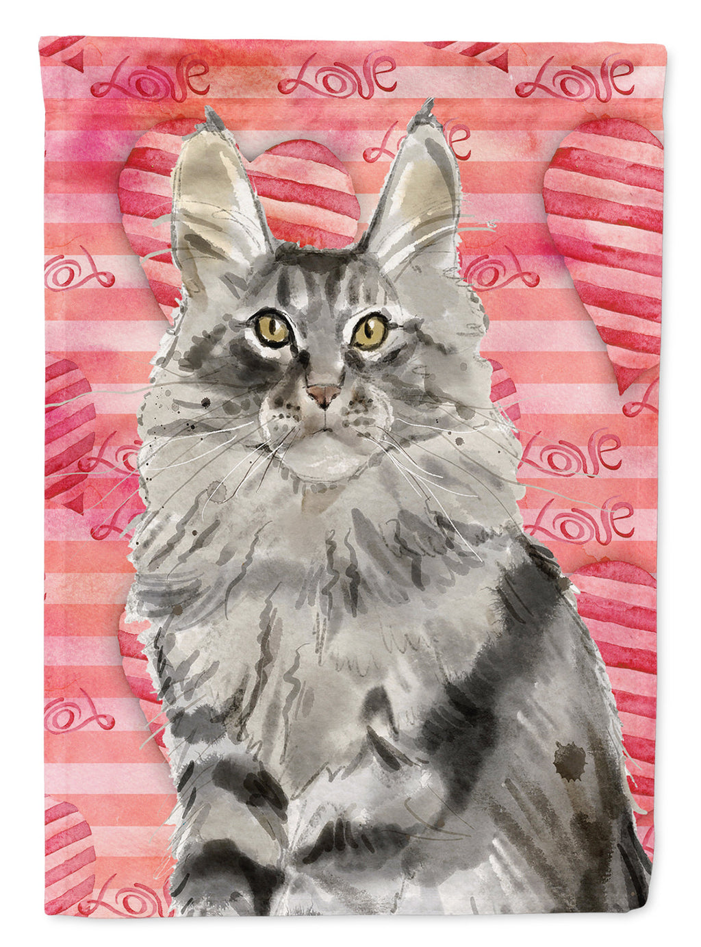 Maine Coon Cat Love House Flag 28x40 Porch Sleeve Pole Decorative Outside Yard Banner Artwork Wall Hanging, Polyester