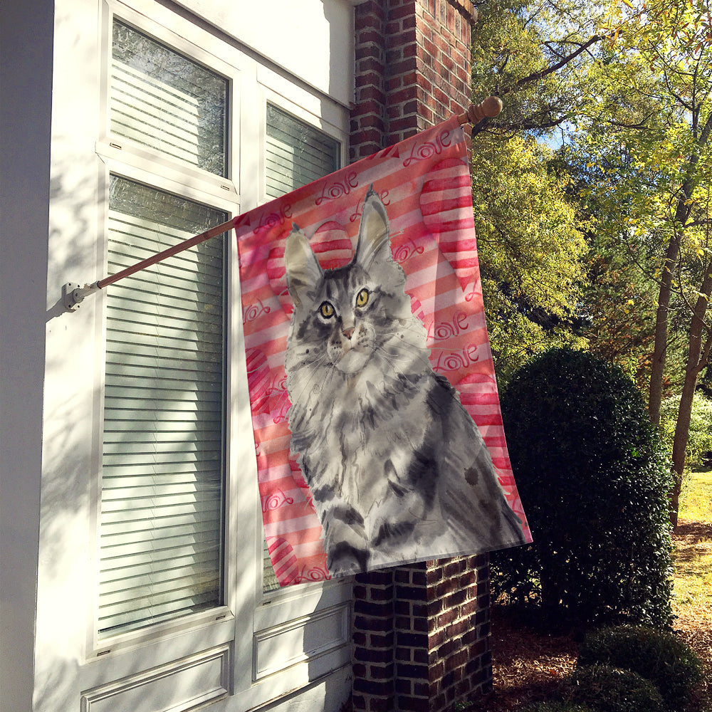 Maine Coon Cat Love House Flag 28x40 Porch Sleeve Pole Decorative Outside Yard Banner Artwork Wall Hanging, Polyester