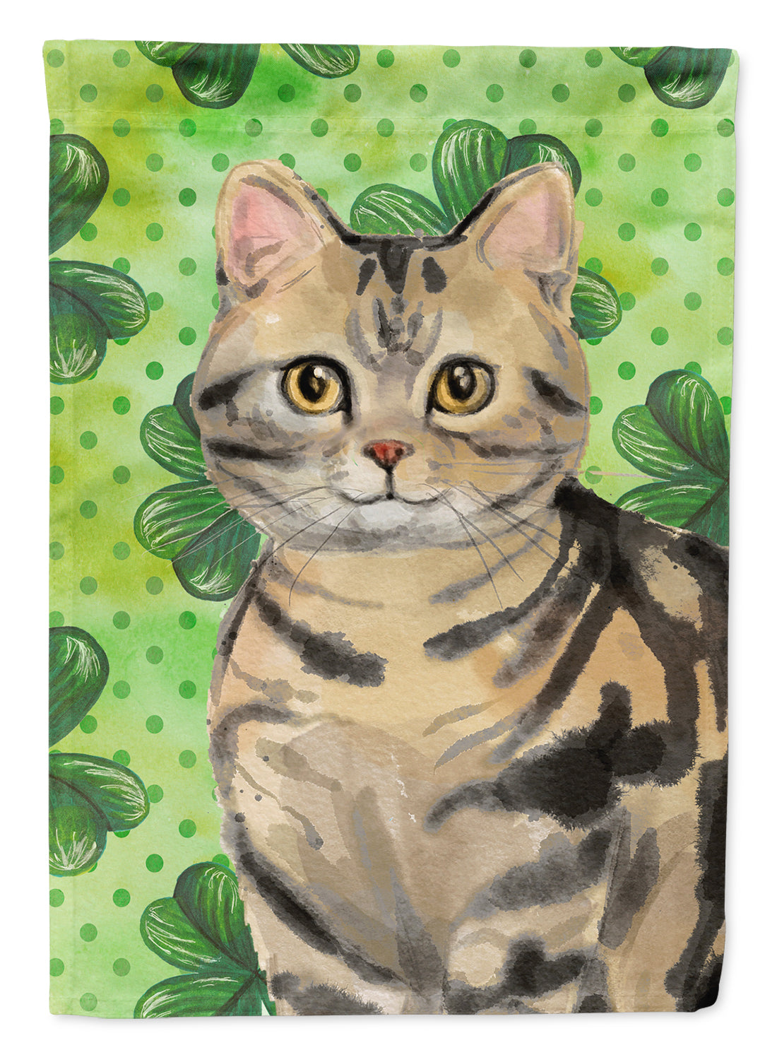 American Shorthair Brown Tabby Shamrock House Flag 28x40 Porch Sleeve Pole Decorative Outside Yard Banner Artwork Wall Hanging, Polyester