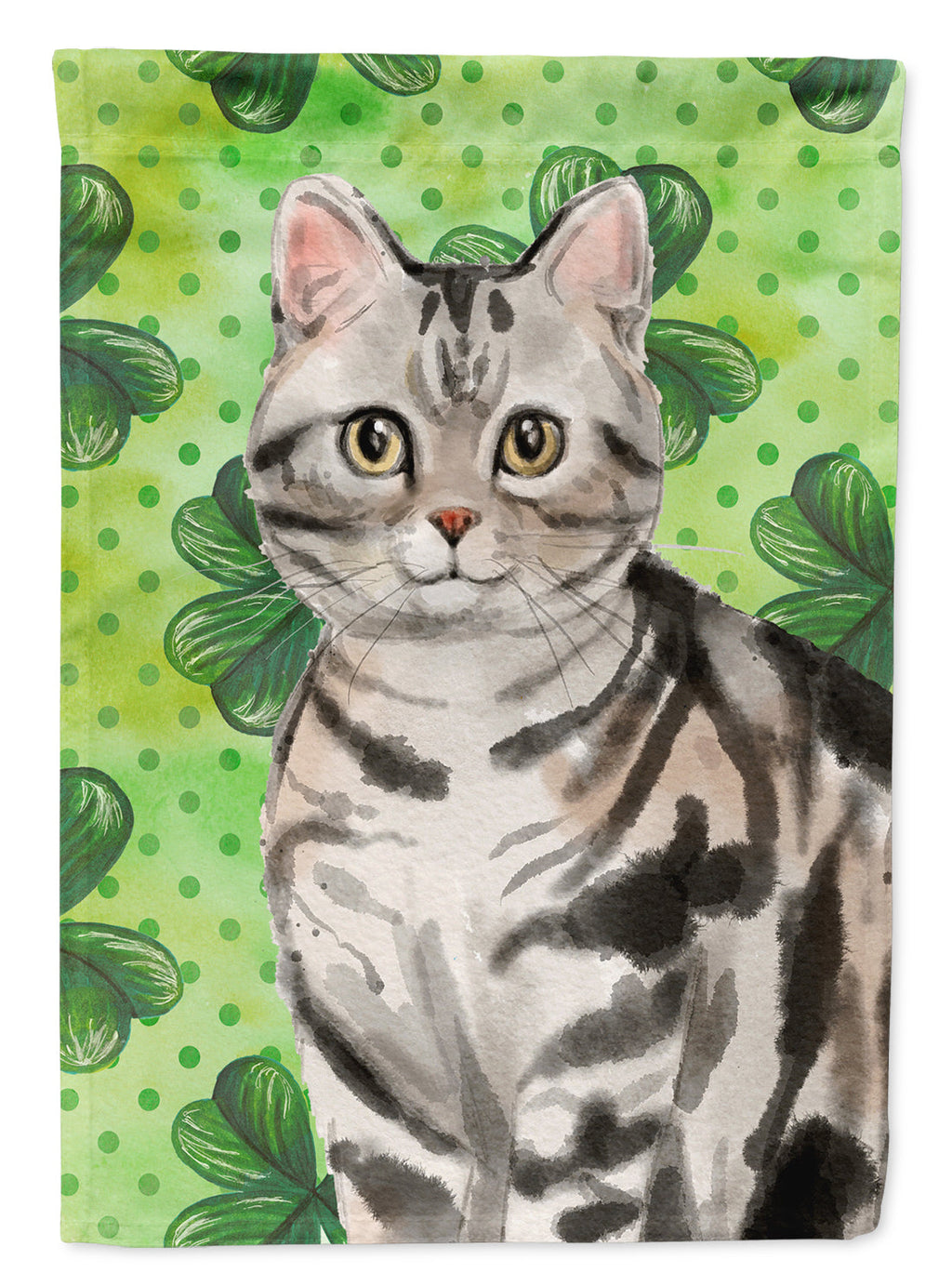 American Shorthair Shamrock House Flag 28x40 Porch Sleeve Pole Decorative Outside Yard Banner Artwork Wall Hanging, Polyester