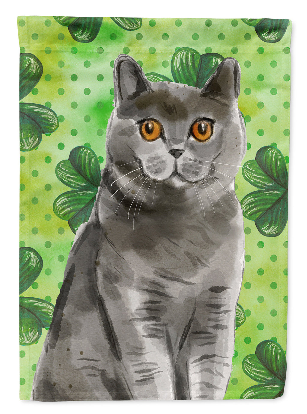 British Shorthair Shamrock House Flag 28x40 Porch Sleeve Pole Decorative Outside Yard Banner Artwork Wall Hanging, Polyester