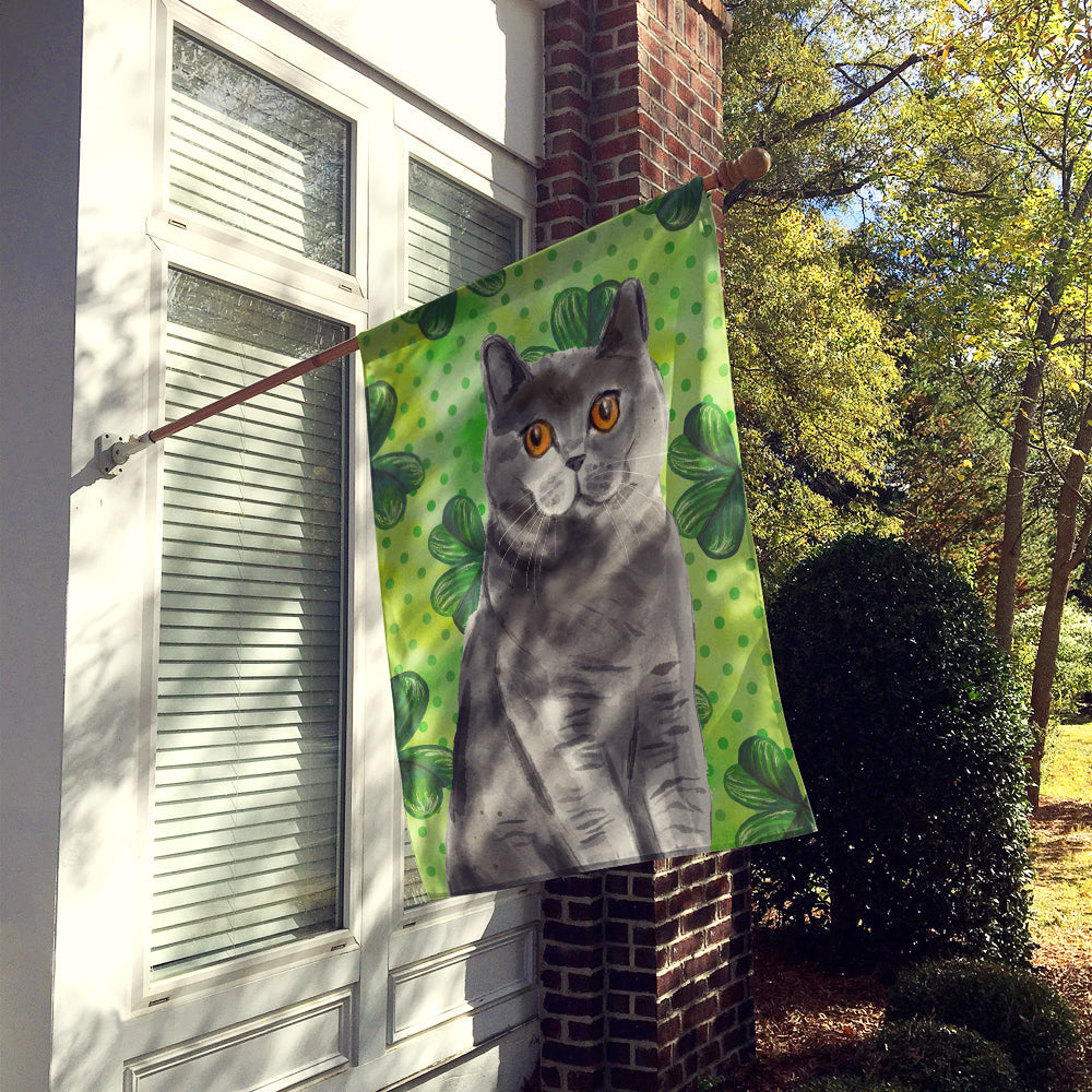British Shorthair Shamrock House Flag 28x40 Porch Sleeve Pole Decorative Outside Yard Banner Artwork Wall Hanging, Polyester