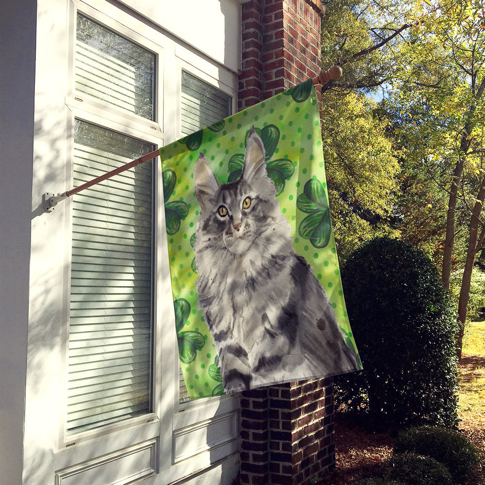 Maine Coon Shamrock House Flag 28x40 Porch Sleeve Pole Decorative Outside Yard Banner Artwork Wall Hanging, Polyester