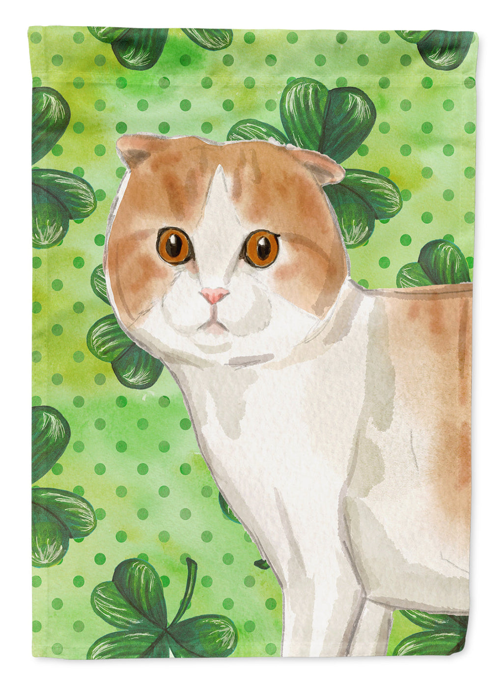 Scottish Fold Shamrock House Flag 28x40 Porch Sleeve Pole Decorative Outside Yard Banner Artwork Wall Hanging, Polyester