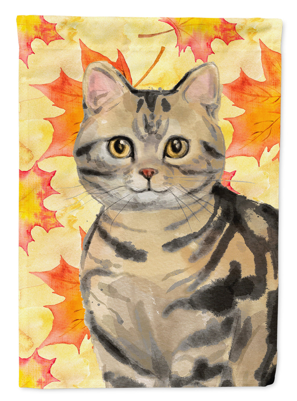 American Shorthair Brown Tabby Fall Leaves House Flag 28x40 Porch Sleeve Pole Decorative Outside Yard Banner Artwork Wall Hanging, Polyester