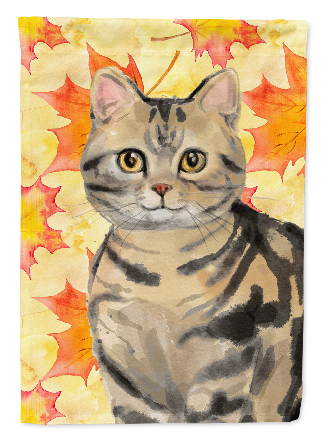 American Shorthair Brown Tabby Fall Leaves House Flag 28x40 Porch Sleeve Pole Decorative Outside Yard Banner Artwork Wall Hanging, Polyester