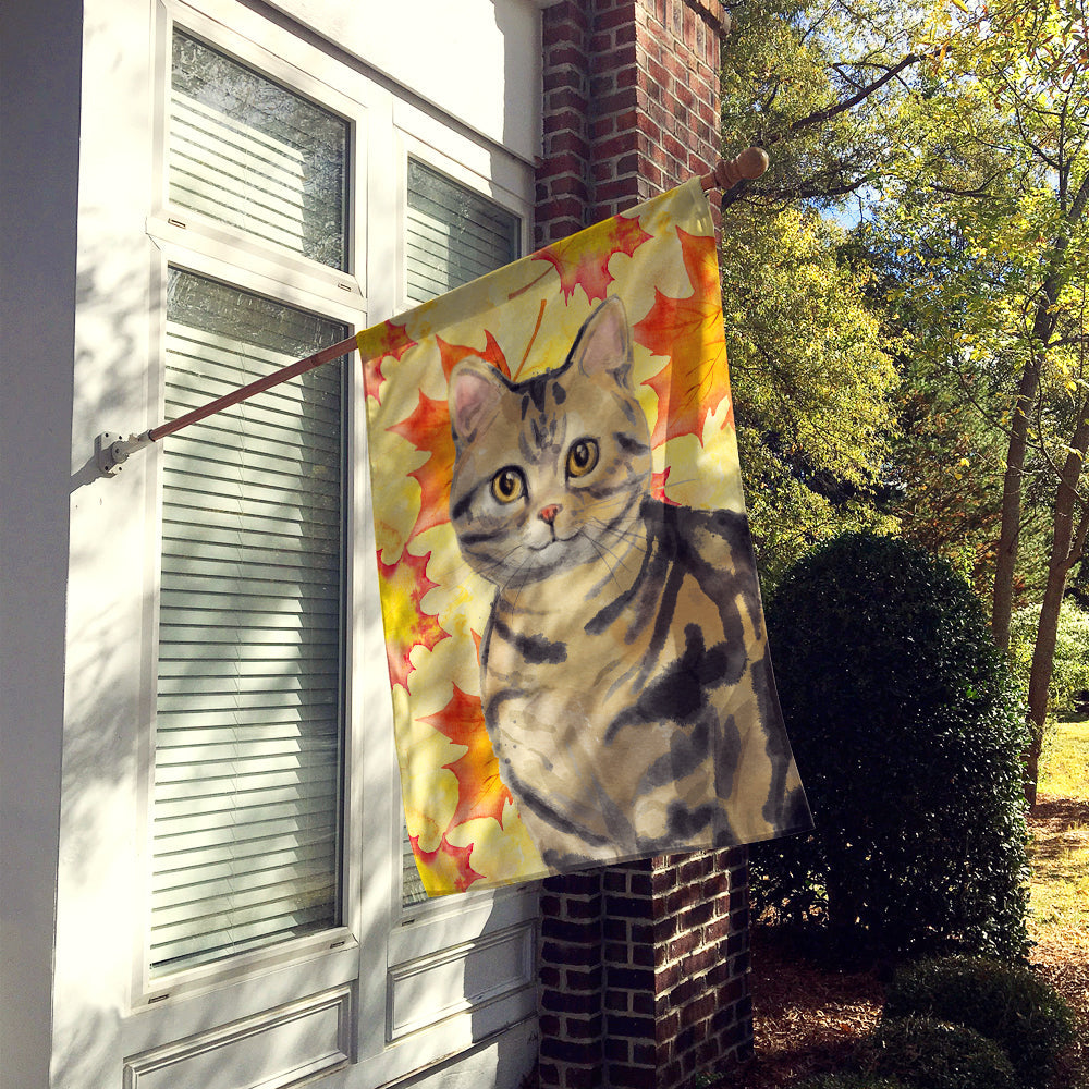 American Shorthair Brown Tabby Fall Leaves House Flag 28x40 Porch Sleeve Pole Decorative Outside Yard Banner Artwork Wall Hanging, Polyester