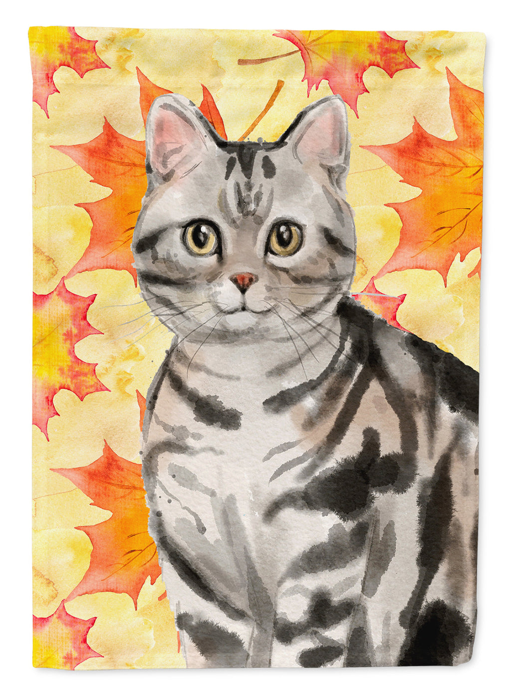 American Shorthair Fall Leaves House Flag 28x40 Porch Sleeve Pole Decorative Outside Yard Banner Artwork Wall Hanging, Polyester