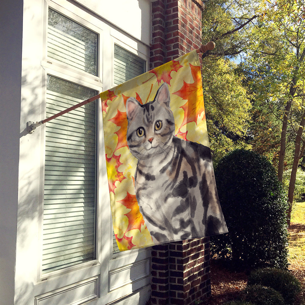 American Shorthair Fall Leaves House Flag 28x40 Porch Sleeve Pole Decorative Outside Yard Banner Artwork Wall Hanging, Polyester