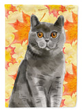 British Shorthair Fall Leaves House Flag 28x40 Porch Sleeve Pole Decorative Outside Yard Banner Artwork Wall Hanging, Polyester