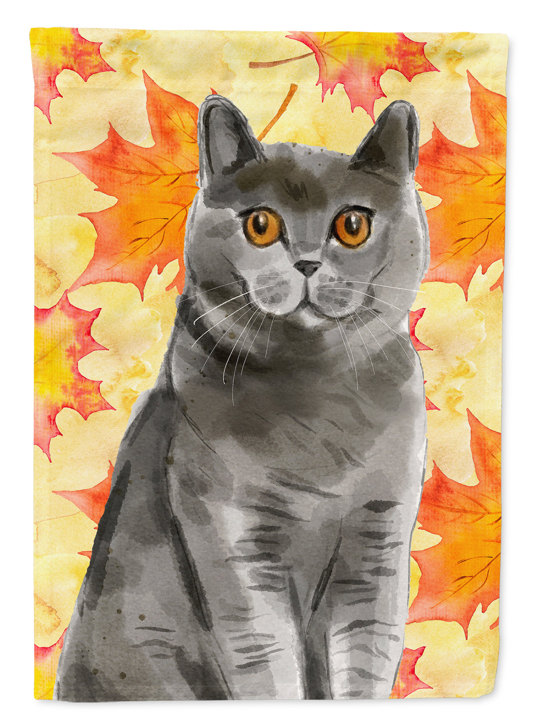 British Shorthair Fall Leaves House Flag 28x40 Porch Sleeve Pole Decorative Outside Yard Banner Artwork Wall Hanging, Polyester