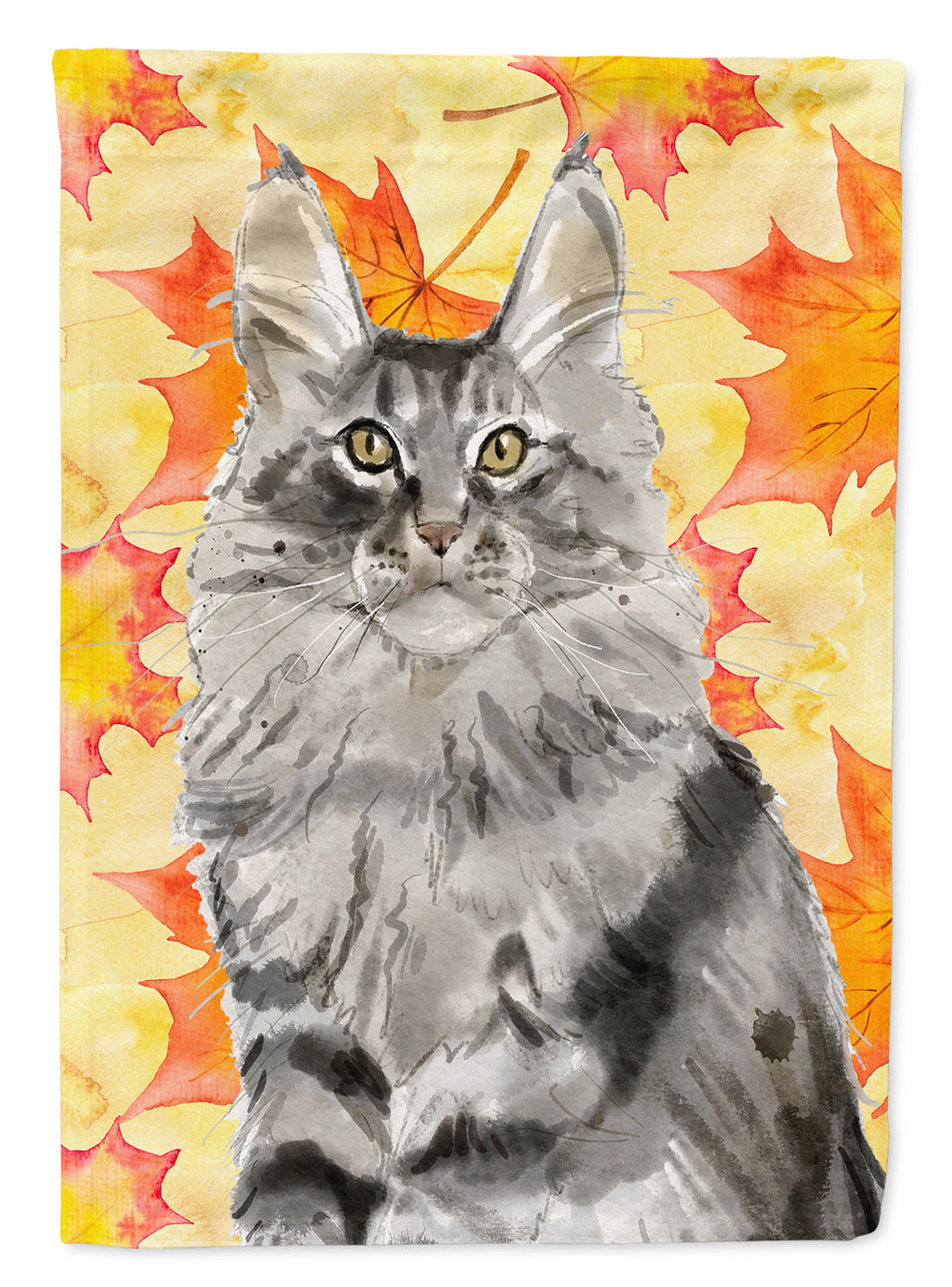 Maine Coon Fall Leaves House Flag 28x40 Porch Sleeve Pole Decorative Outside Yard Banner Artwork Wall Hanging, Polyester