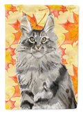 Maine Coon Fall Leaves House Flag 28x40 Porch Sleeve Pole Decorative Outside Yard Banner Artwork Wall Hanging, Polyester