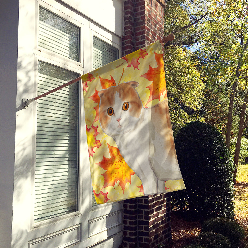 Scottish Fold Fall Leaves House Flag 28x40 Porch Sleeve Pole Decorative Outside Yard Banner Artwork Wall Hanging, Polyester