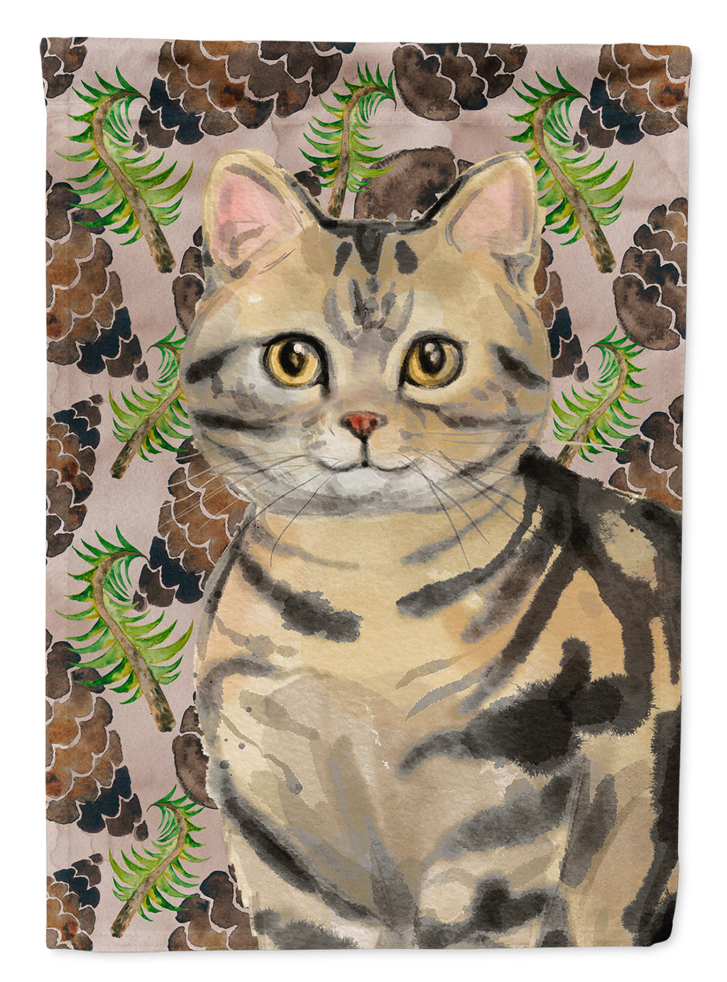American Shorthair Brown Tabby Pine Cones House Flag 28x40 Porch Sleeve Pole Decorative Outside Yard Banner Artwork Wall Hanging, Polyester