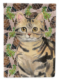 American Shorthair Brown Tabby Pine Cones House Flag 28x40 Porch Sleeve Pole Decorative Outside Yard Banner Artwork Wall Hanging, Polyester