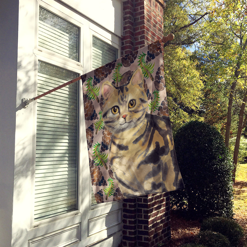 American Shorthair Brown Tabby Pine Cones House Flag 28x40 Porch Sleeve Pole Decorative Outside Yard Banner Artwork Wall Hanging, Polyester