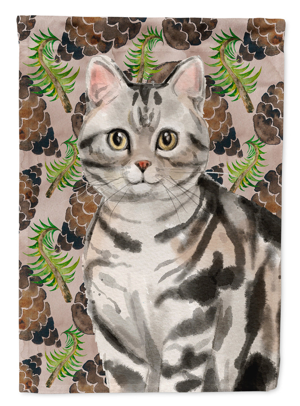American Shorthair Pine Cones House Flag 28x40 Porch Sleeve Pole Decorative Outside Yard Banner Artwork Wall Hanging, Polyester
